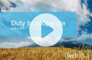 A video thumbnail shows a wheat field with mountains in the background. Foreground text says “Duty to cooperate April 1. 2021”.