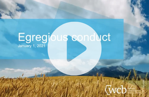 A video thumbnail shows a wheat field with mountains in the background. Foreground text says “Egregious conduct January 1, 2021”.